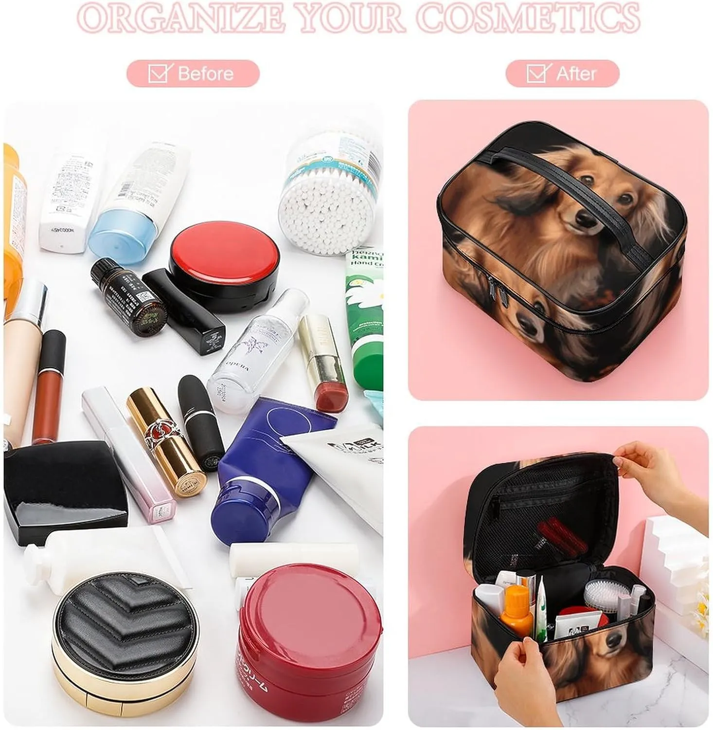 Travel Toiletry Bag for Women And Men,Long Haired Dachshund Toiletry Organizer, Makeup Bag Travel Organizer for Shampoo,Toiletries