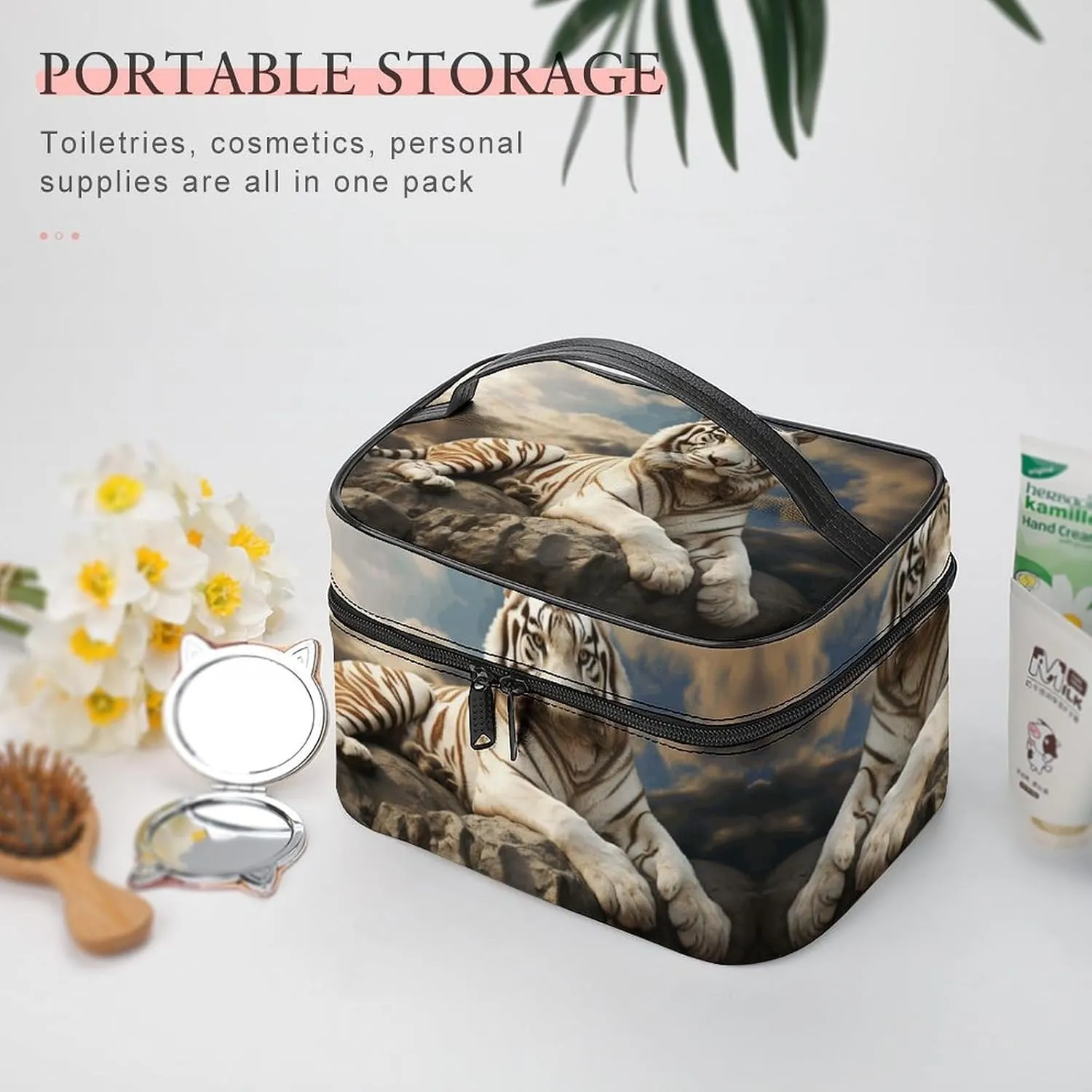 Travel Toiletry Bag for Women And Men,Majestic Tiger Resting on A Rock Toiletry Organizer, Makeup Bag Travel Organizer for Shampoo,Toiletries