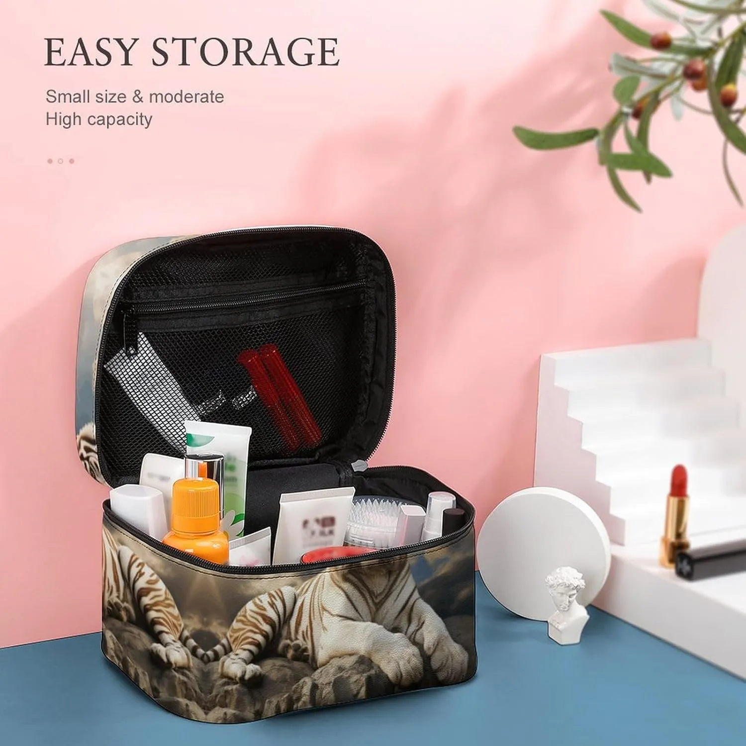 Travel Toiletry Bag for Women And Men,Majestic Tiger Resting on A Rock Toiletry Organizer, Makeup Bag Travel Organizer for Shampoo,Toiletries
