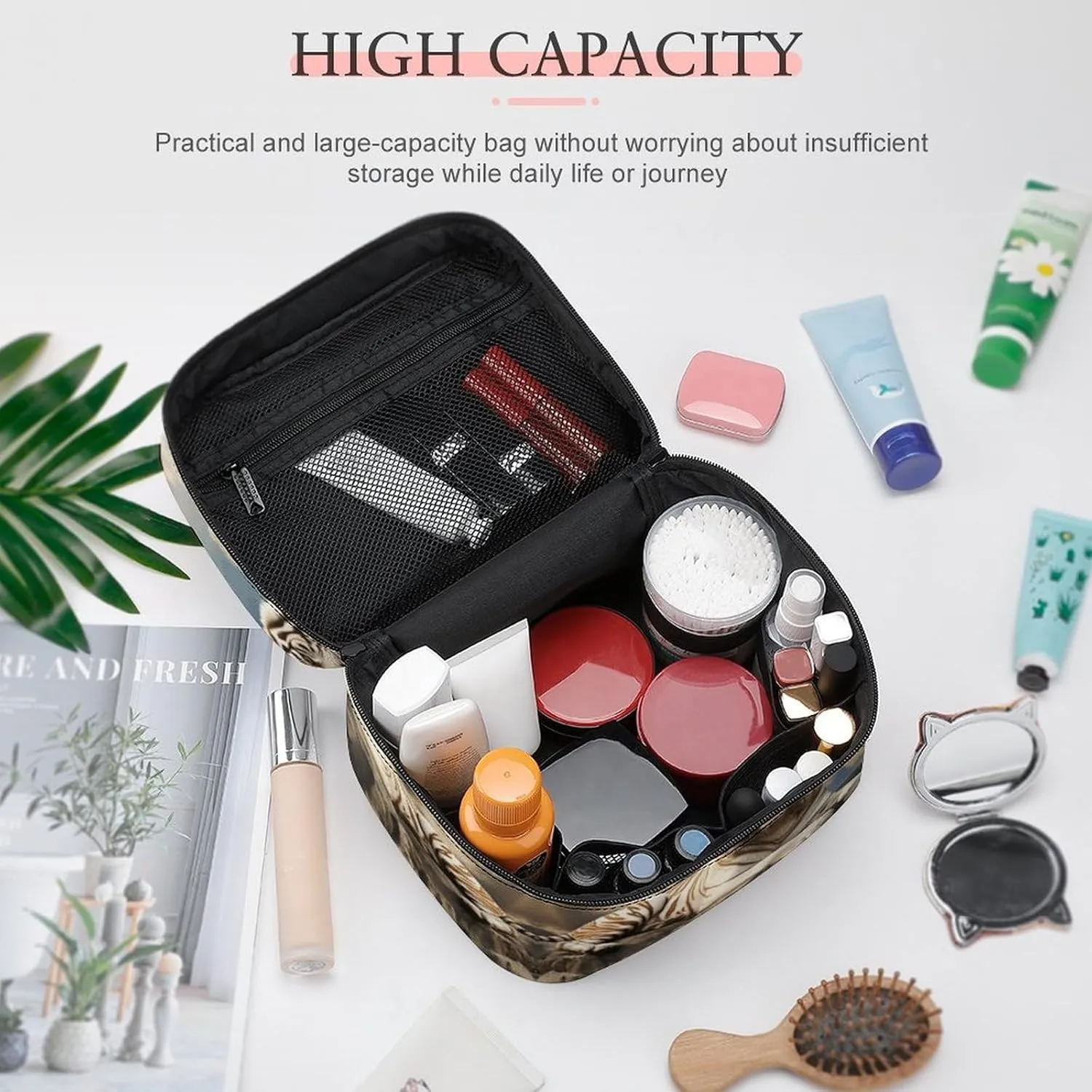 Travel Toiletry Bag for Women And Men,Majestic Tiger Resting on A Rock Toiletry Organizer, Makeup Bag Travel Organizer for Shampoo,Toiletries