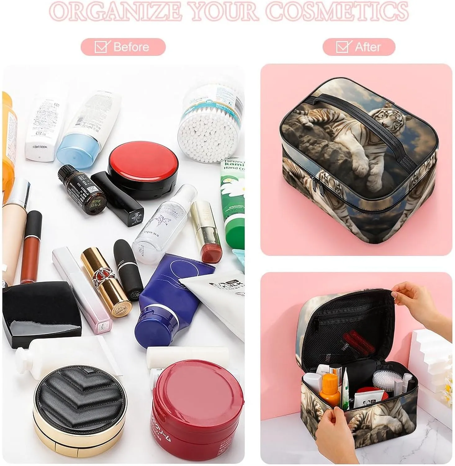 Travel Toiletry Bag for Women And Men,Majestic Tiger Resting on A Rock Toiletry Organizer, Makeup Bag Travel Organizer for Shampoo,Toiletries