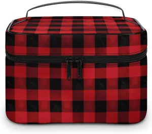 Travel Toiletry Bag for Women And Men,Red Black Buffalo Check Plaid Pattern Toiletry Organizer, Makeup Bag Travel Organizer for Shampoo,Toiletries