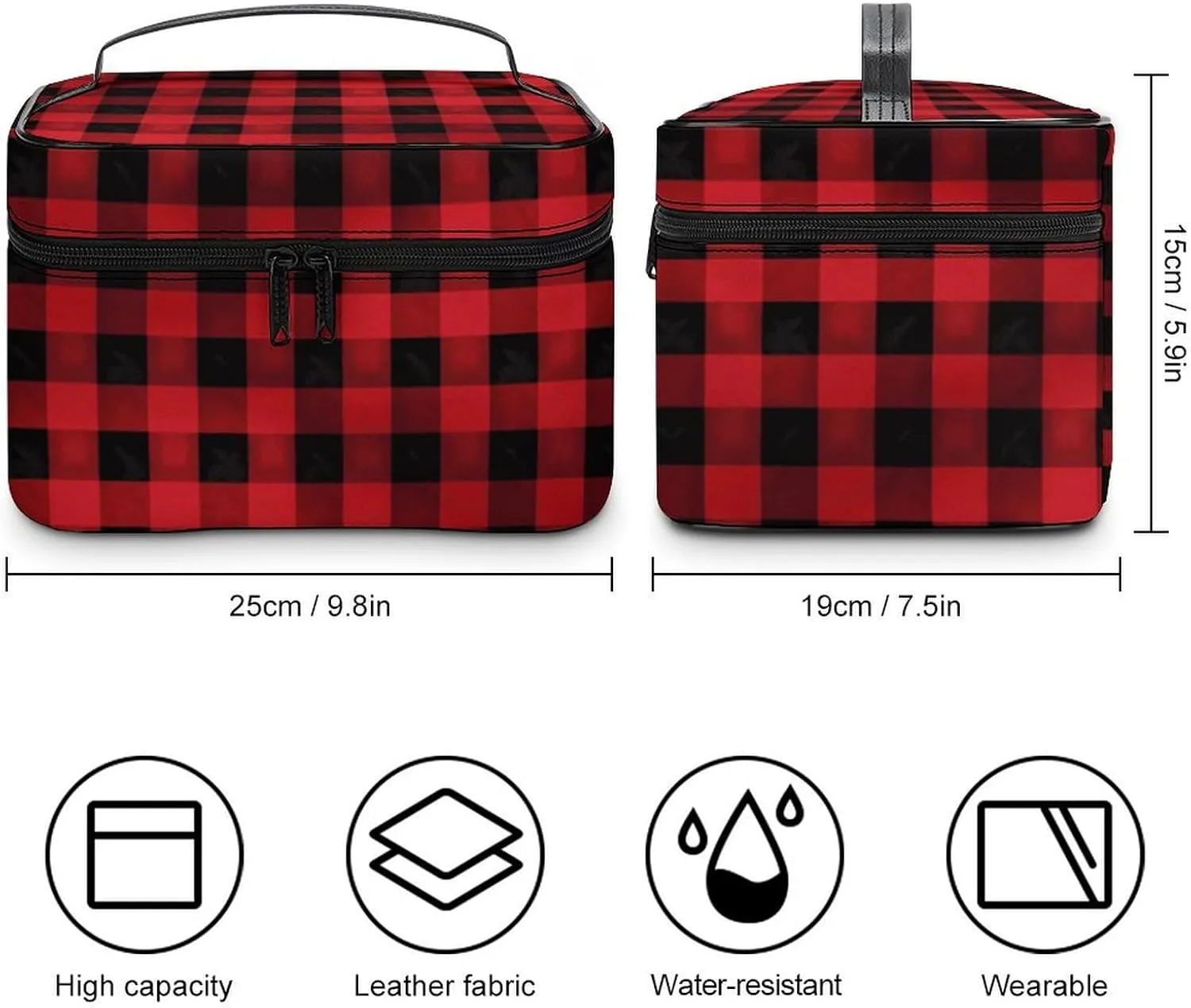 Travel Toiletry Bag for Women And Men,Red Black Buffalo Check Plaid Pattern Toiletry Organizer, Makeup Bag Travel Organizer for Shampoo,Toiletries