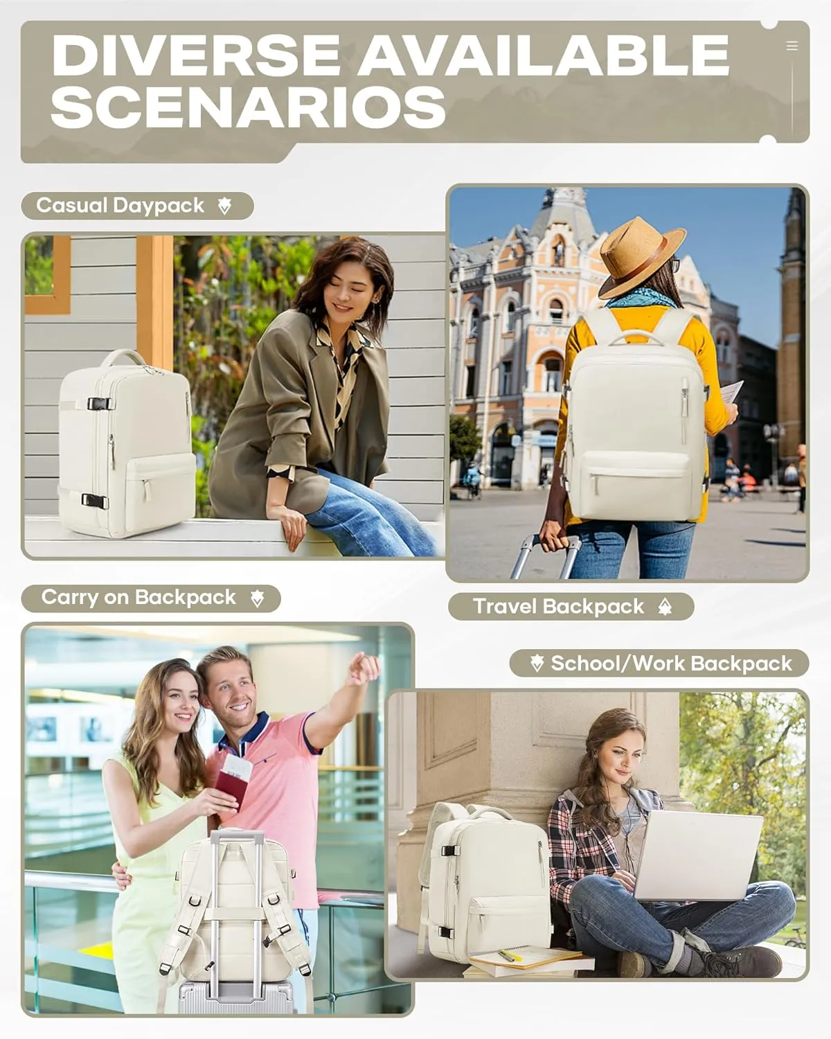 Travel Vacuum Backpack with Air Pump, 33L Large Carry on Luggage Spirit United Flight Approved, 18×14×8IN Personal Item Travel Bag with Wet Dry Separation Pocket USB Charging, Beige