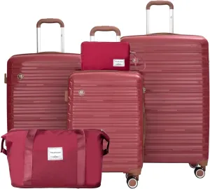 Travelhouse Luggage Sets 5 Piece Suitcases with Wheels ABS Hardshell Suitcase Set Spinner Wheels Carry on Suitcase with TSA Lock Durable Waterproof Travel Luggage (RED)