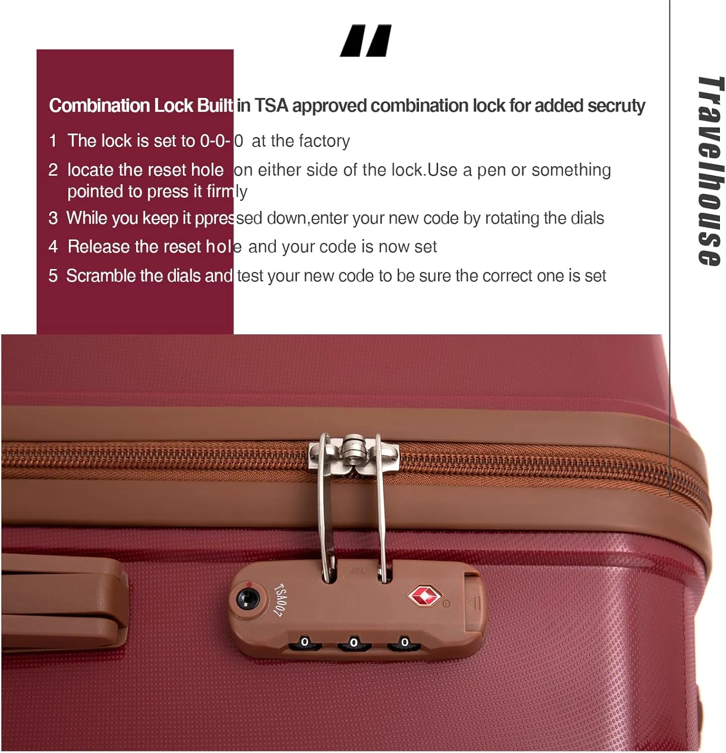 Travelhouse Luggage Sets 5 Piece Suitcases with Wheels ABS Hardshell Suitcase Set Spinner Wheels Carry on Suitcase with TSA Lock Durable Waterproof Travel Luggage (RED)