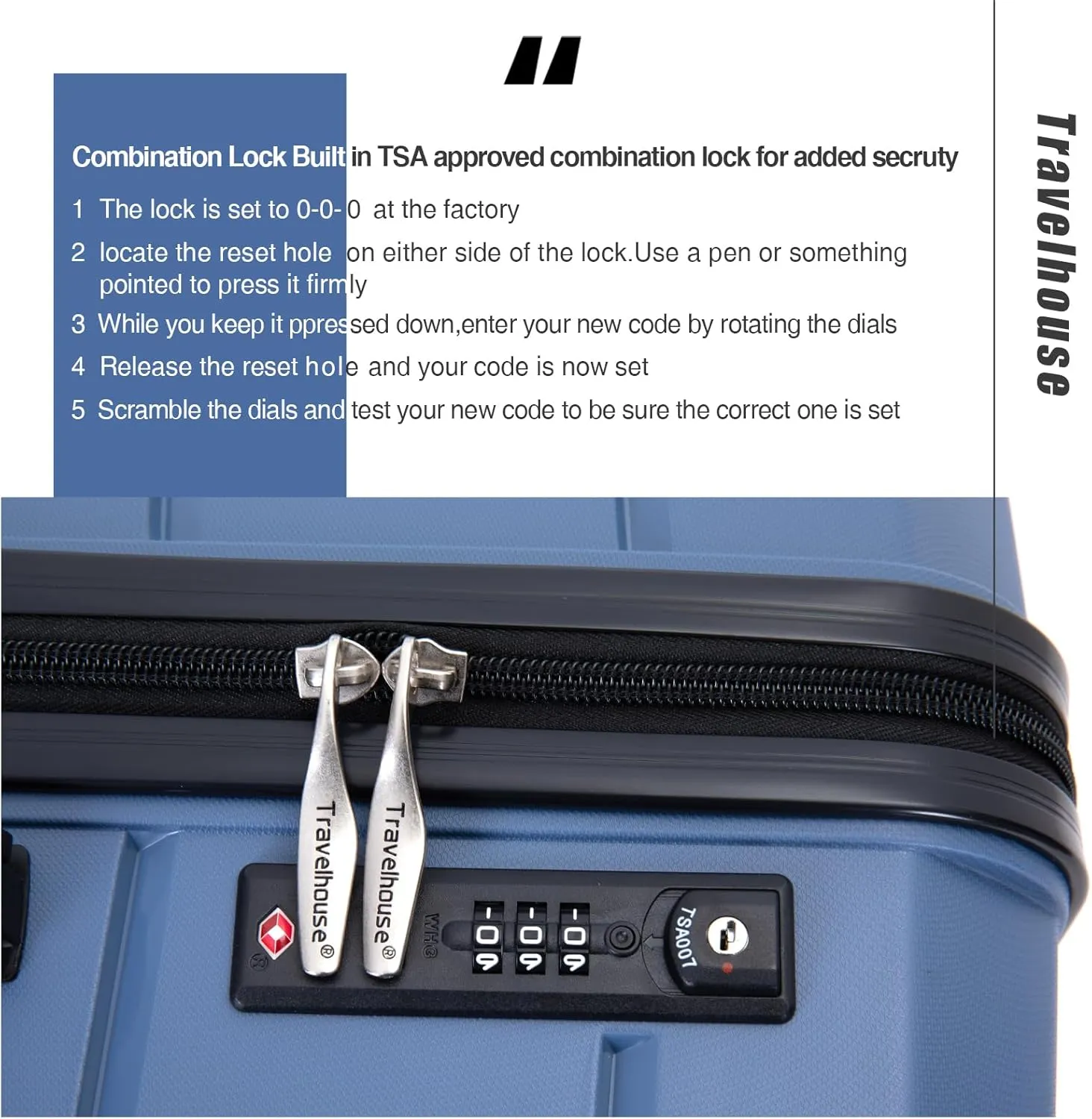 Travelhouse Luggage Sets, Hardside Suitcases 24in/28in, Carry on 20in,3 Piece Set Travel Luggages Clearance with Double Spinner Wheels TSA Lock Lightweight (SKY BLUE)