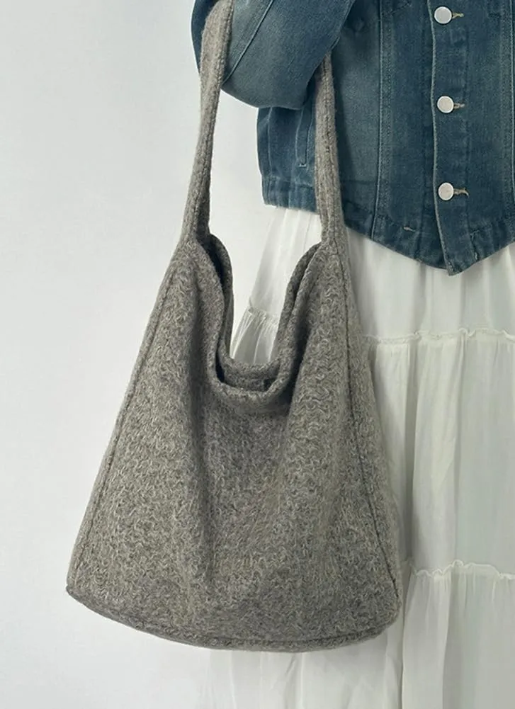 Trendy Slouchy Tote Bag for Women Soft Woolen Shoulder Handbags 2024 Winter Purses Casual Satchel Bags Travel Work 2PCS