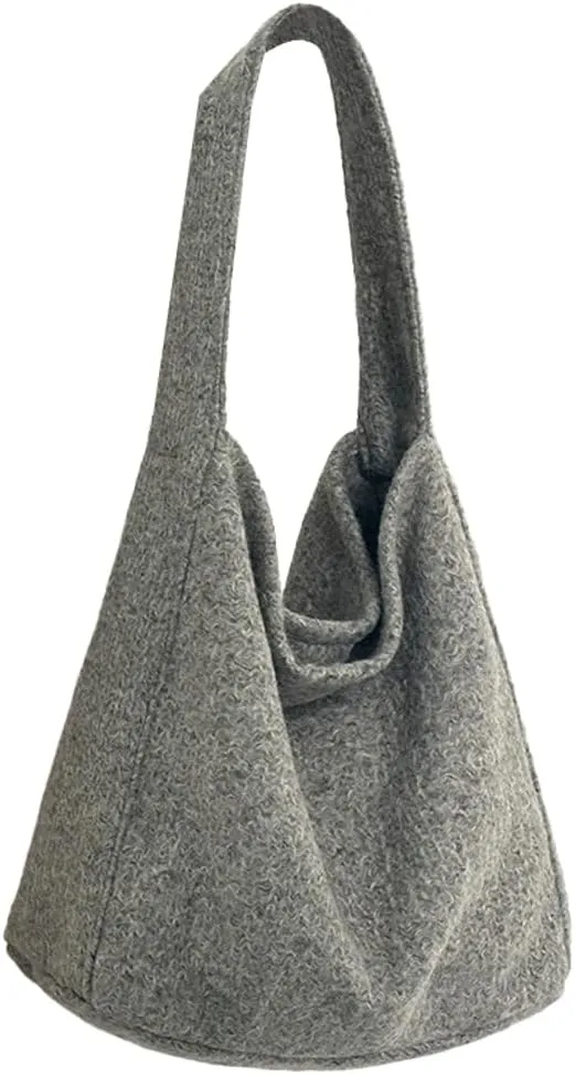 Trendy Slouchy Tote Bag for Women Soft Woolen Shoulder Handbags 2024 Winter Purses Casual Satchel Bags Travel Work 2PCS
