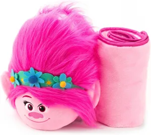 Trolls Armrest Buddy Stuffed Plush Travelling Toy with Blanket 13” - Kids Ultimate Travel Pillow Companion Set (Queen Poppy)