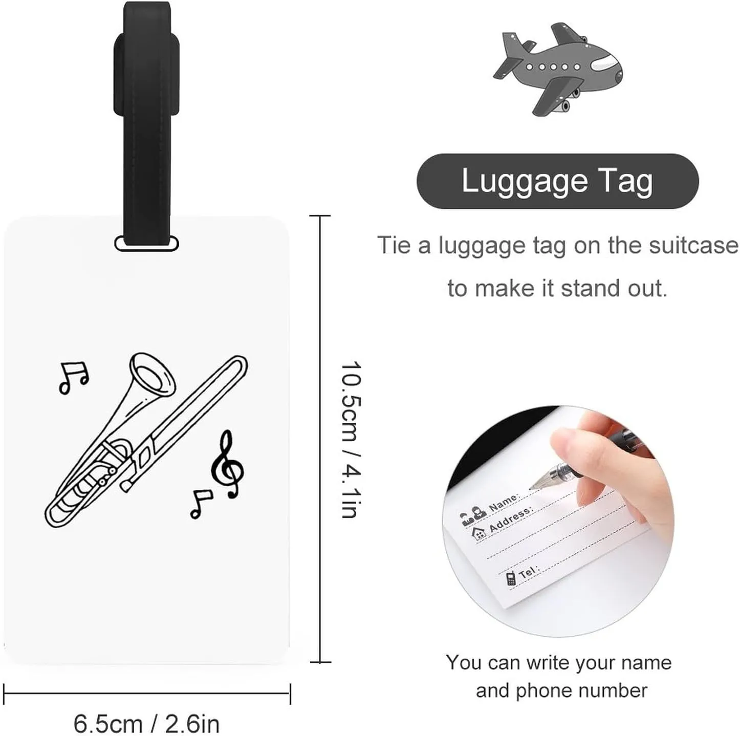 Trombone Luggage Tag for Travel Bag Suitcase with Privacy Name Address Labels