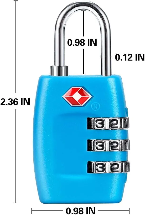 TSA Luggage Locks (4Pack) - 3 Digit Combination Padlocks - Approved Travel Lock for Suitcases & Baggage (Blue)