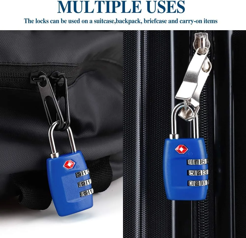 TSA Luggage Locks (4Pack) - 3 Digit Combination Padlocks - Approved Travel Lock for Suitcases & Baggage (Dark Blue)