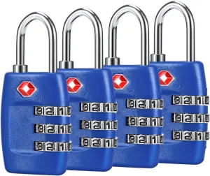 TSA Luggage Locks (4Pack) - 3 Digit Combination Padlocks - Approved Travel Lock for Suitcases & Baggage (Dark Blue)