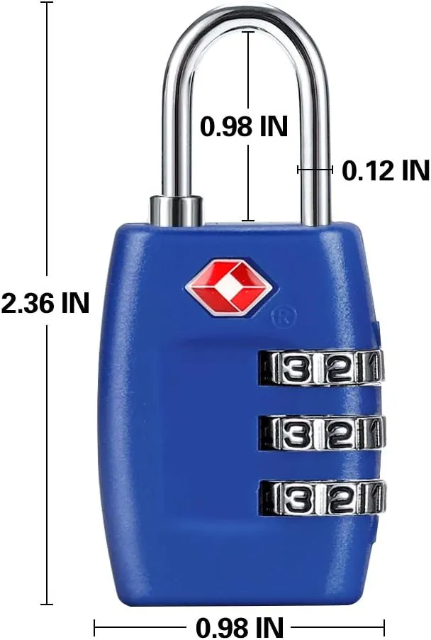 TSA Luggage Locks (4Pack) - 3 Digit Combination Padlocks - Approved Travel Lock for Suitcases & Baggage (Dark Blue)