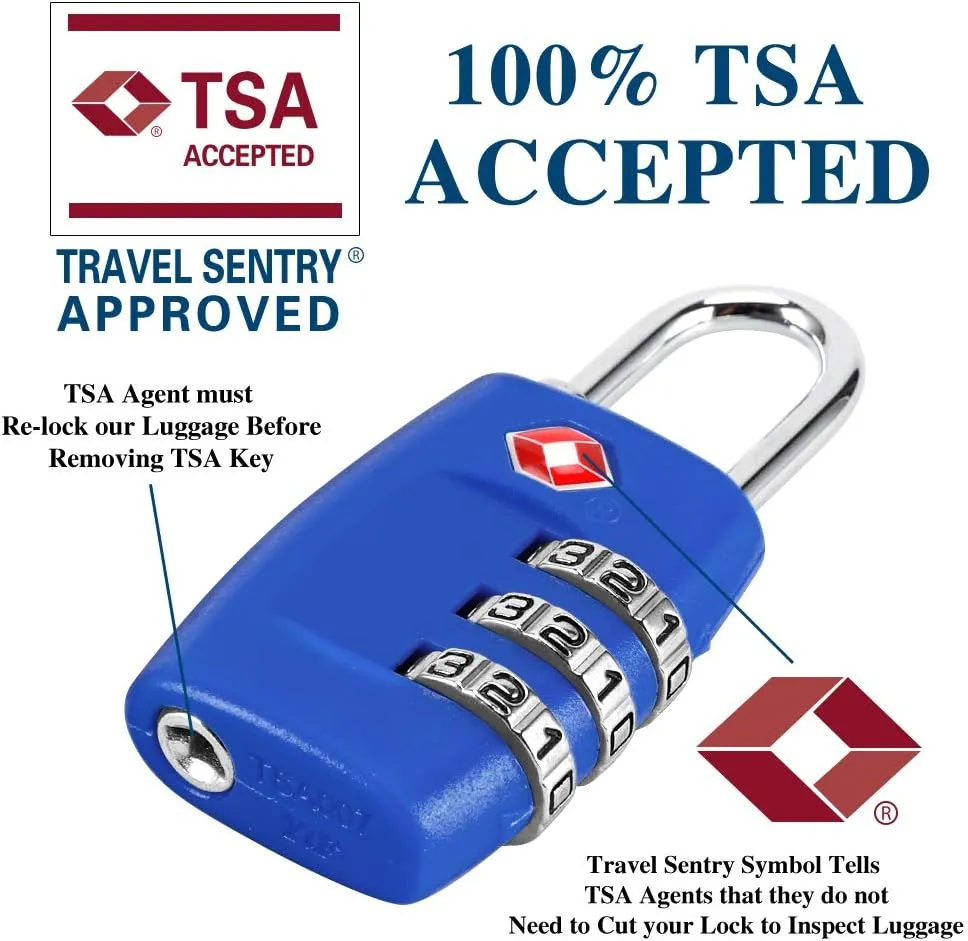 TSA Luggage Locks (4Pack) - 3 Digit Combination Padlocks - Approved Travel Lock for Suitcases & Baggage (Dark Blue)