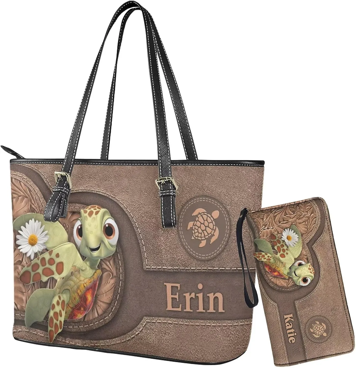 Tuoxiukan Personalized Handbags and Wallet Set for Women Clutch Purse Custom Name Tote Bag Customized Gifts for Mom
