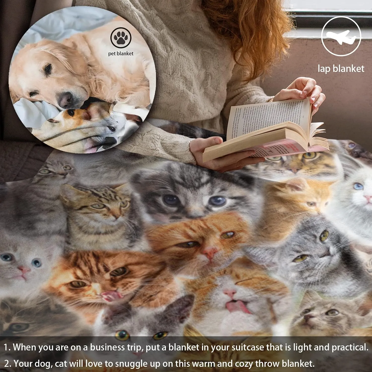 Twin Size Fleece Throw Blanket for Bed Couch Sofa, Fuzzy Soft Cozy Blankets and Throws Warm Lightweight Plush Blanket for Women Men, 60 x 80 inches, Cute Cats Pattern