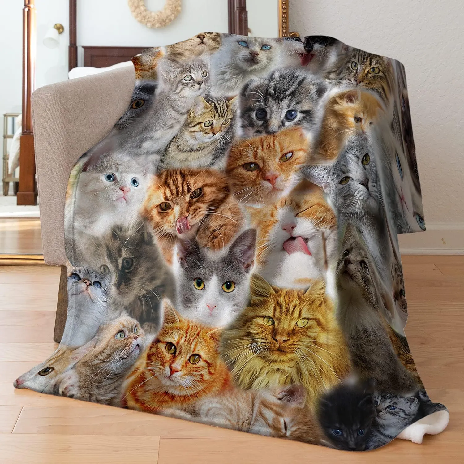 Twin Size Fleece Throw Blanket for Bed Couch Sofa, Fuzzy Soft Cozy Blankets and Throws Warm Lightweight Plush Blanket for Women Men, 60 x 80 inches, Cute Cats Pattern