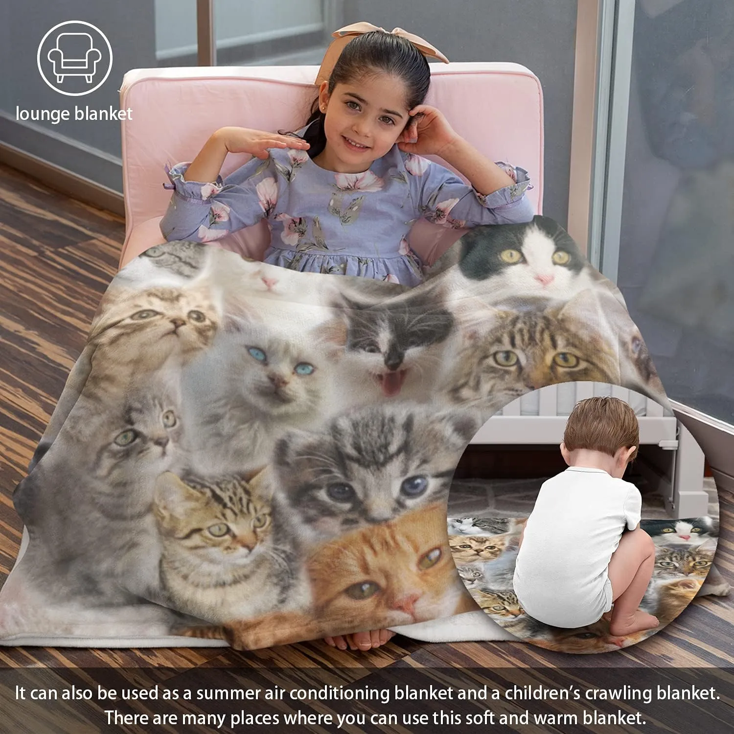 Twin Size Fleece Throw Blanket for Bed Couch Sofa, Fuzzy Soft Cozy Blankets and Throws Warm Lightweight Plush Blanket for Women Men, 60 x 80 inches, Cute Cats Pattern