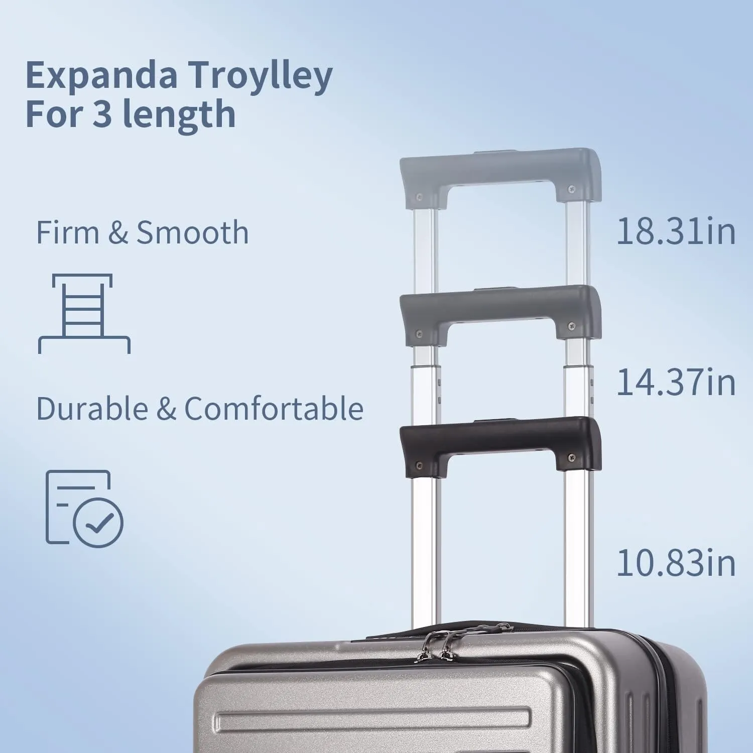 TydeCkare 20 Inch Carry On Luggage with Front Pocket, 21.65 * 15.35 * 7.87" Suitable for Airplane Overhead Bin, 34L Lightweight PC ABS Hardshell with YKK Zipper, TSA Lock Approved, Dark Gray