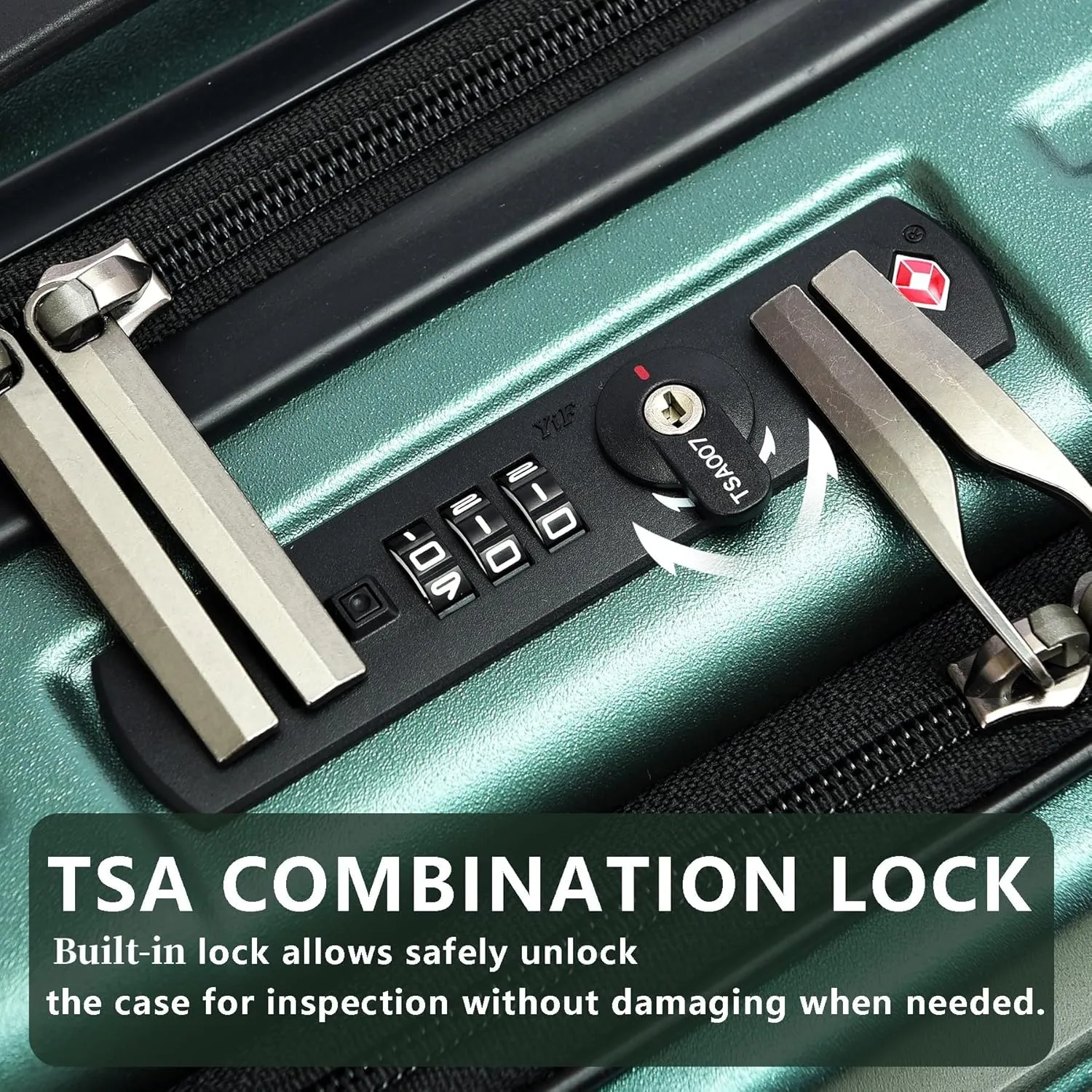 TydeCkare 20 Inch Carry On Luggage with Front Pocket, 21.65 * 15.35 * 7.87" Suitable for Airplane Overhead Bin, 34L Lightweight PC ABS Hardshell with YKK Zipper, TSA Lock Approved, Dark Green
