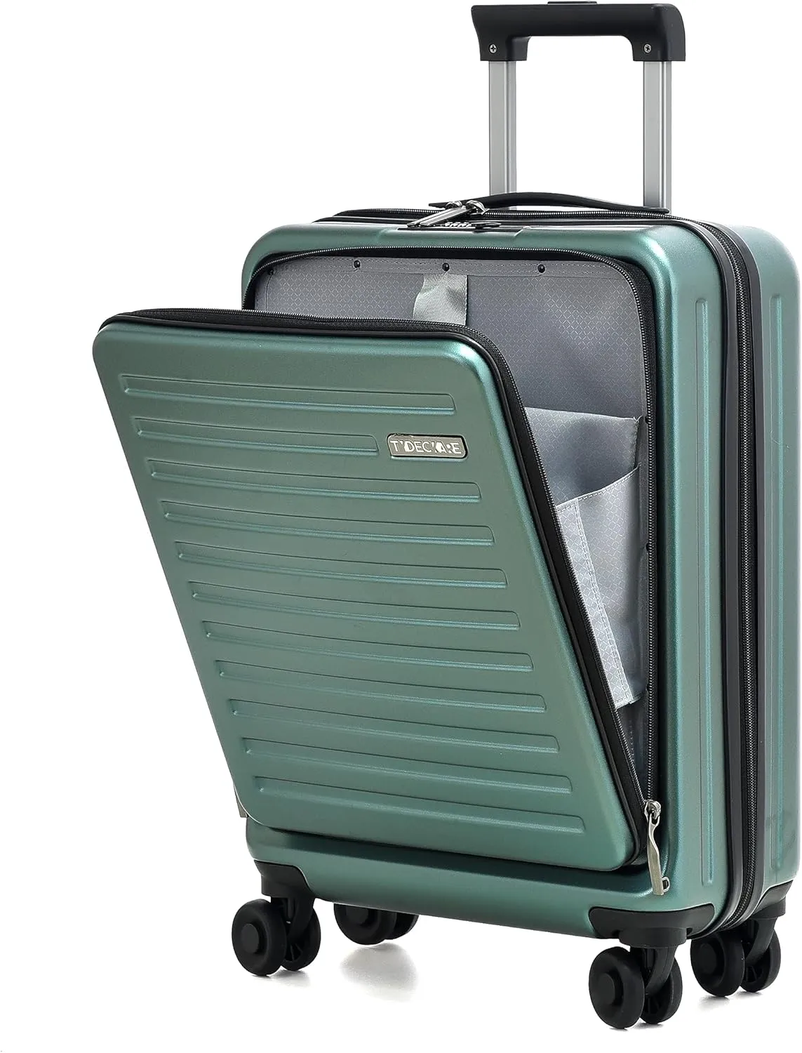 TydeCkare 20 Inch Carry On Luggage with Front Pocket, 21.65 * 15.35 * 7.87" Suitable for Airplane Overhead Bin, 34L Lightweight PC ABS Hardshell with YKK Zipper, TSA Lock Approved, Dark Green