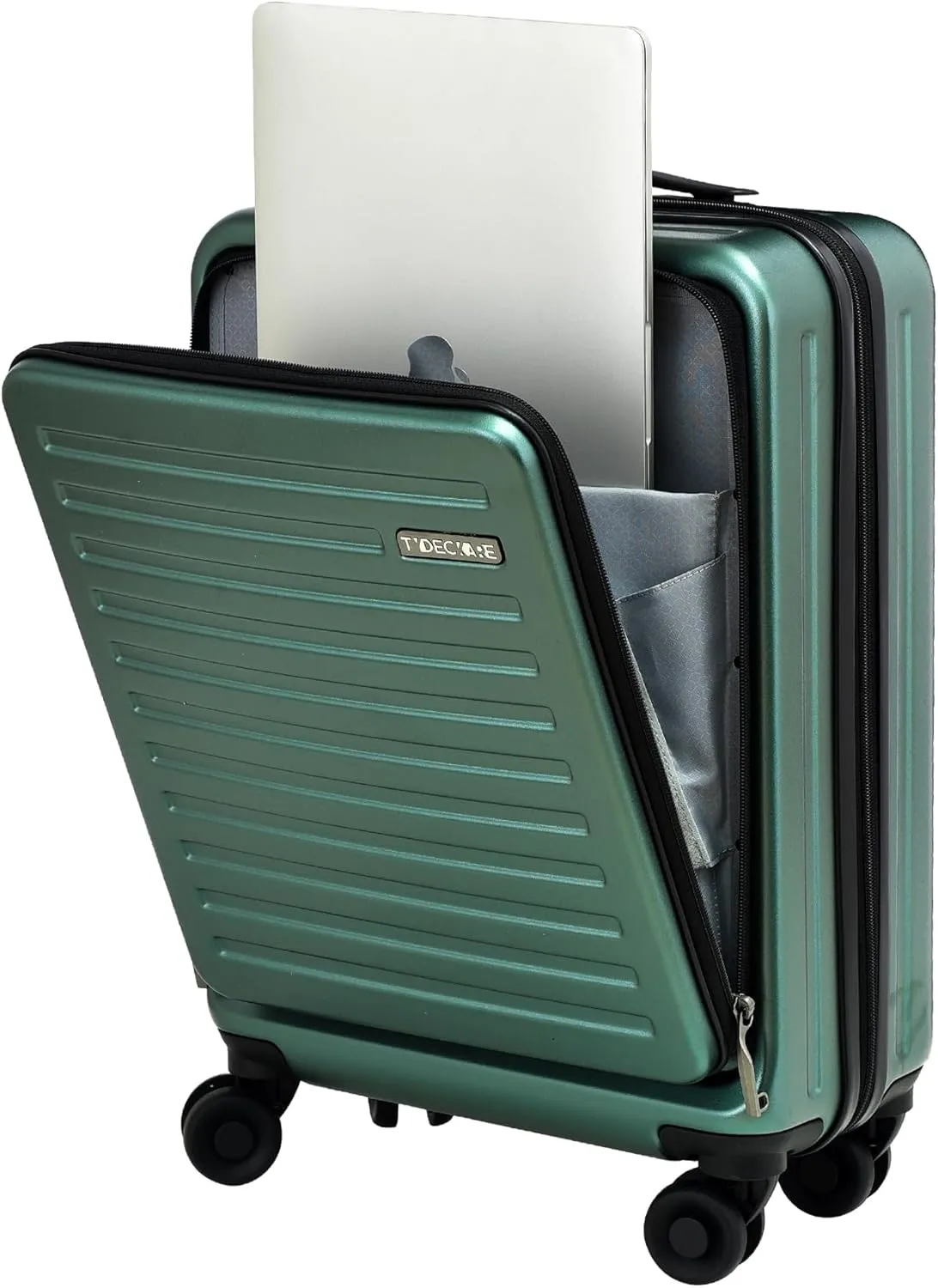 TydeCkare 20 Inch Carry On Luggage with Front Pocket, 21.65 * 15.35 * 7.87" Suitable for Airplane Overhead Bin, 34L Lightweight PC ABS Hardshell with YKK Zipper, TSA Lock Approved, Dark Green