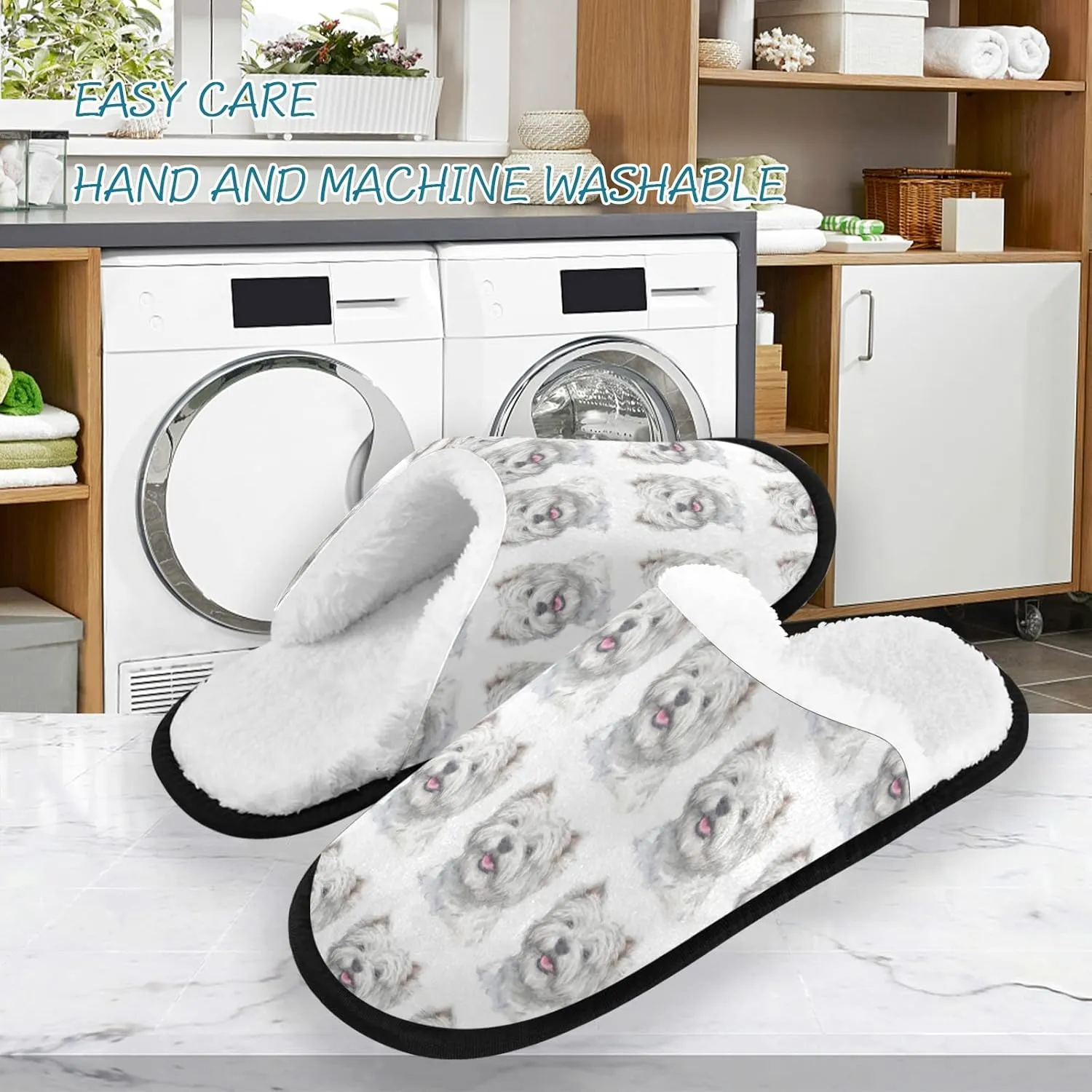 Unisex Slippers Fuzzy Feet Plush Cotton Slippers Anti-Slip Warm House Shoes M/L