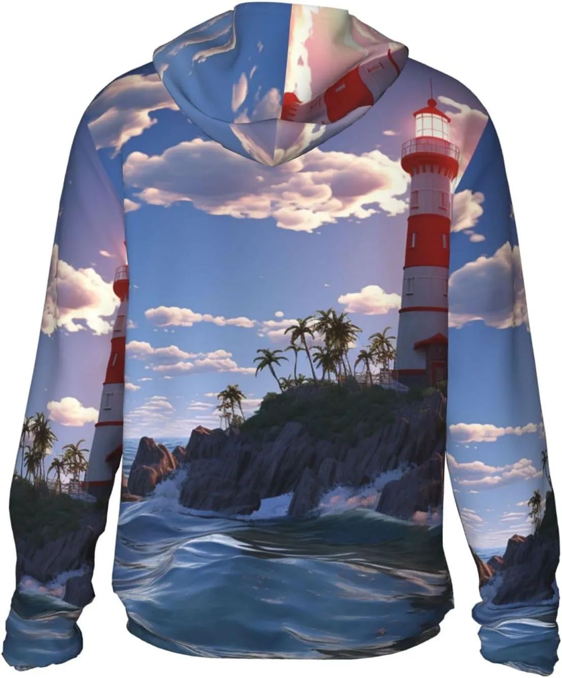 UPF 50  Sun Protection Hoodie Jacket Full Zip Long Sleeve Sun Shirt Navigation Lighthouse Fishing Shirt