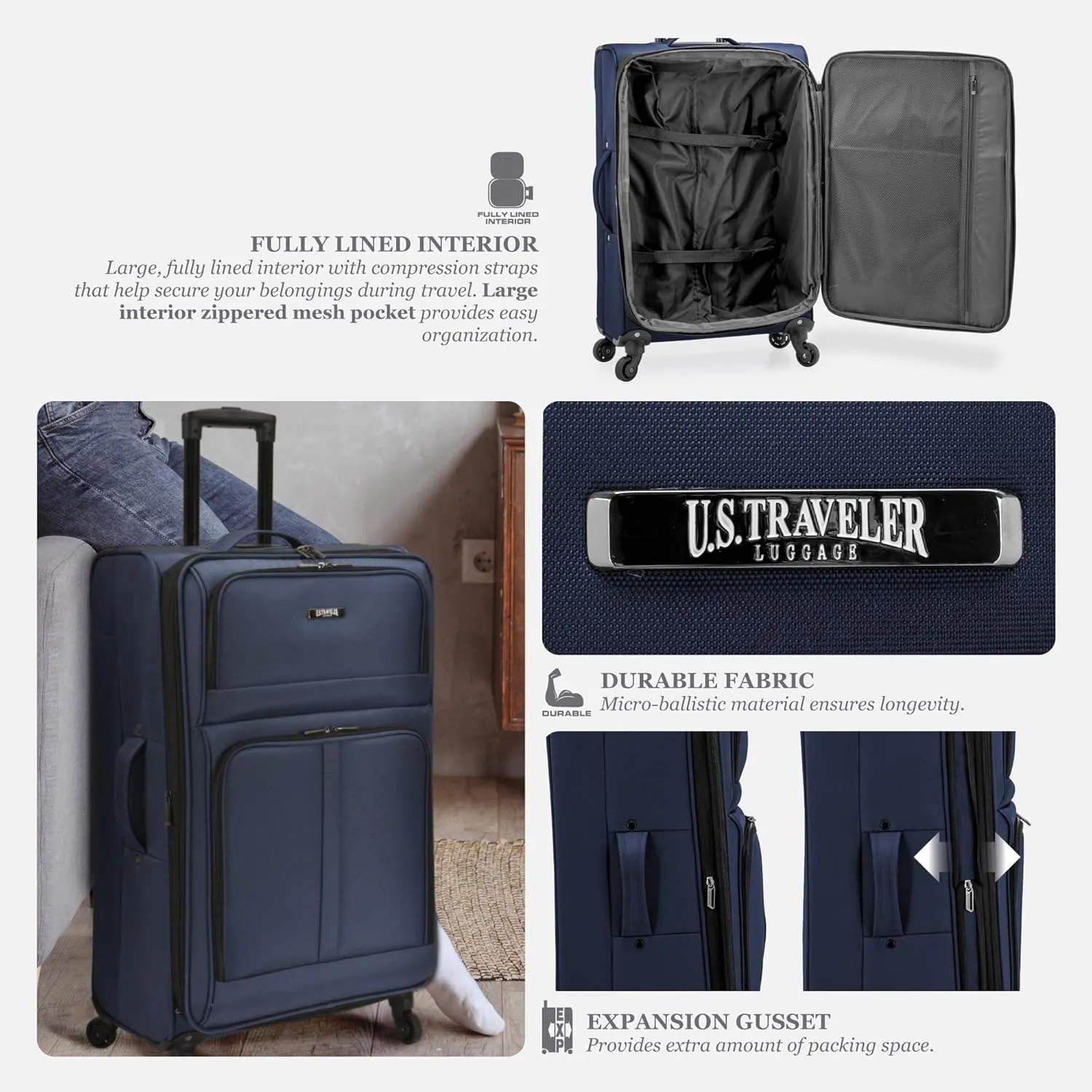 U.S. Traveler Anzio Softside Expandable Spinner Luggage, Dark Grey, Carry-on 22-Inch