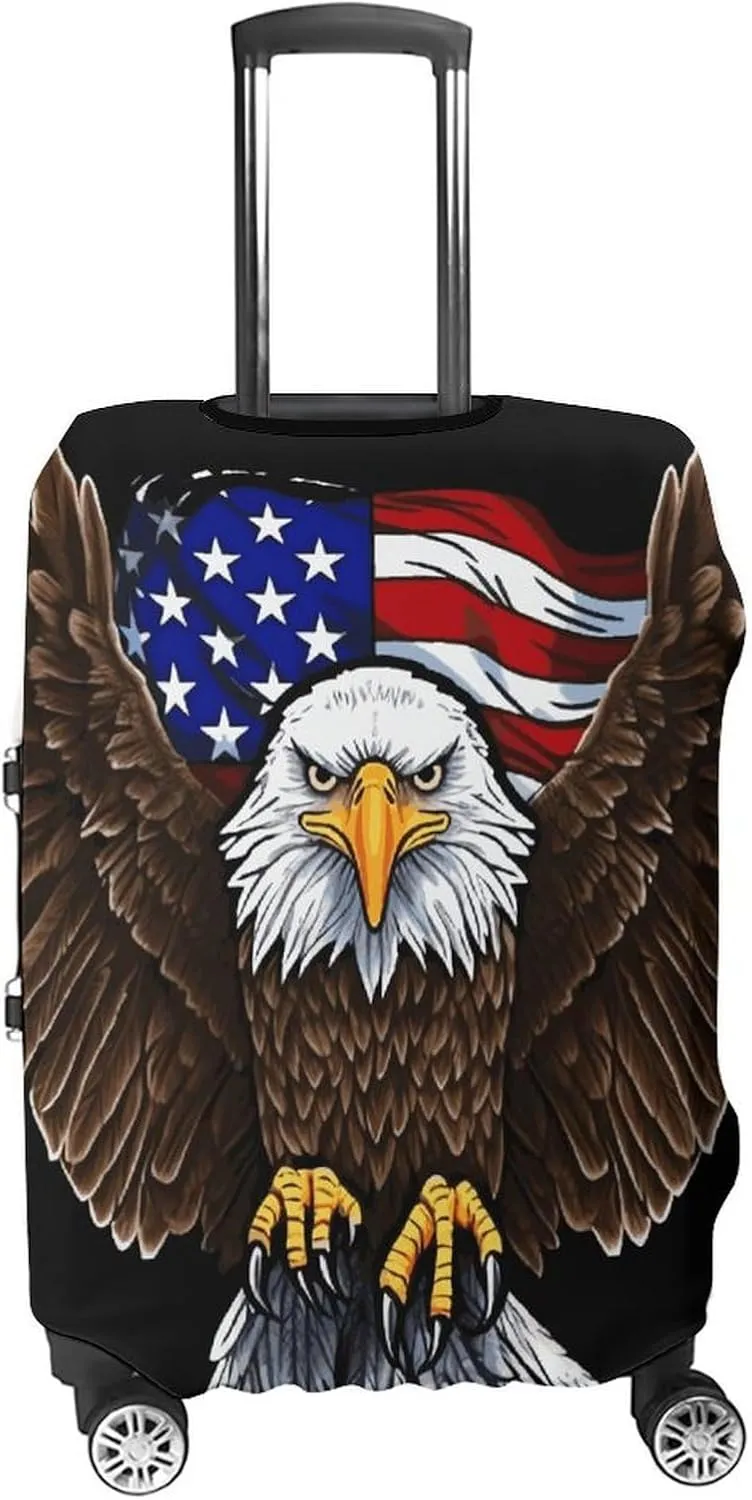 USA Flag Patriotic Eagle Luggage Cover Protector - Travel Suitcase Sleeve with Dual-Sided Prints, Universal Fit 18-32 Inch, Washable Anti-Scratch Travel Baggage Cover M