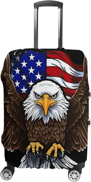 USA Flag Patriotic Eagle Luggage Cover Protector - Travel Suitcase Sleeve with Dual-Sided Prints, Universal Fit 18-32 Inch, Washable Anti-Scratch Travel Baggage Cover M