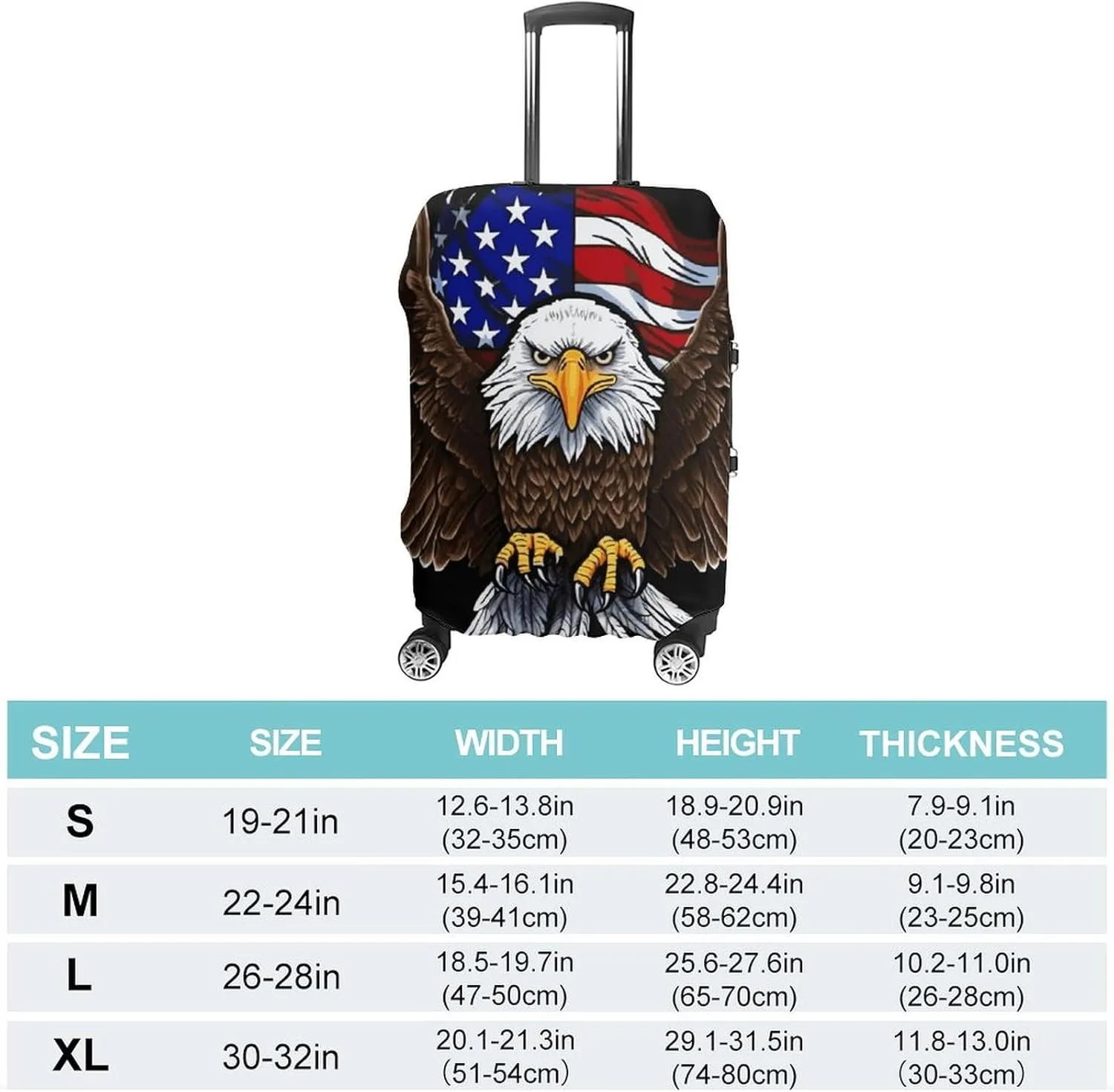 USA Flag Patriotic Eagle Luggage Cover Protector - Travel Suitcase Sleeve with Dual-Sided Prints, Universal Fit 18-32 Inch, Washable Anti-Scratch Travel Baggage Cover M
