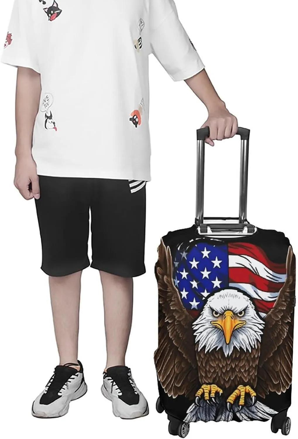 USA Flag Patriotic Eagle Luggage Cover Protector - Travel Suitcase Sleeve with Dual-Sided Prints, Universal Fit 18-32 Inch, Washable Anti-Scratch Travel Baggage Cover M
