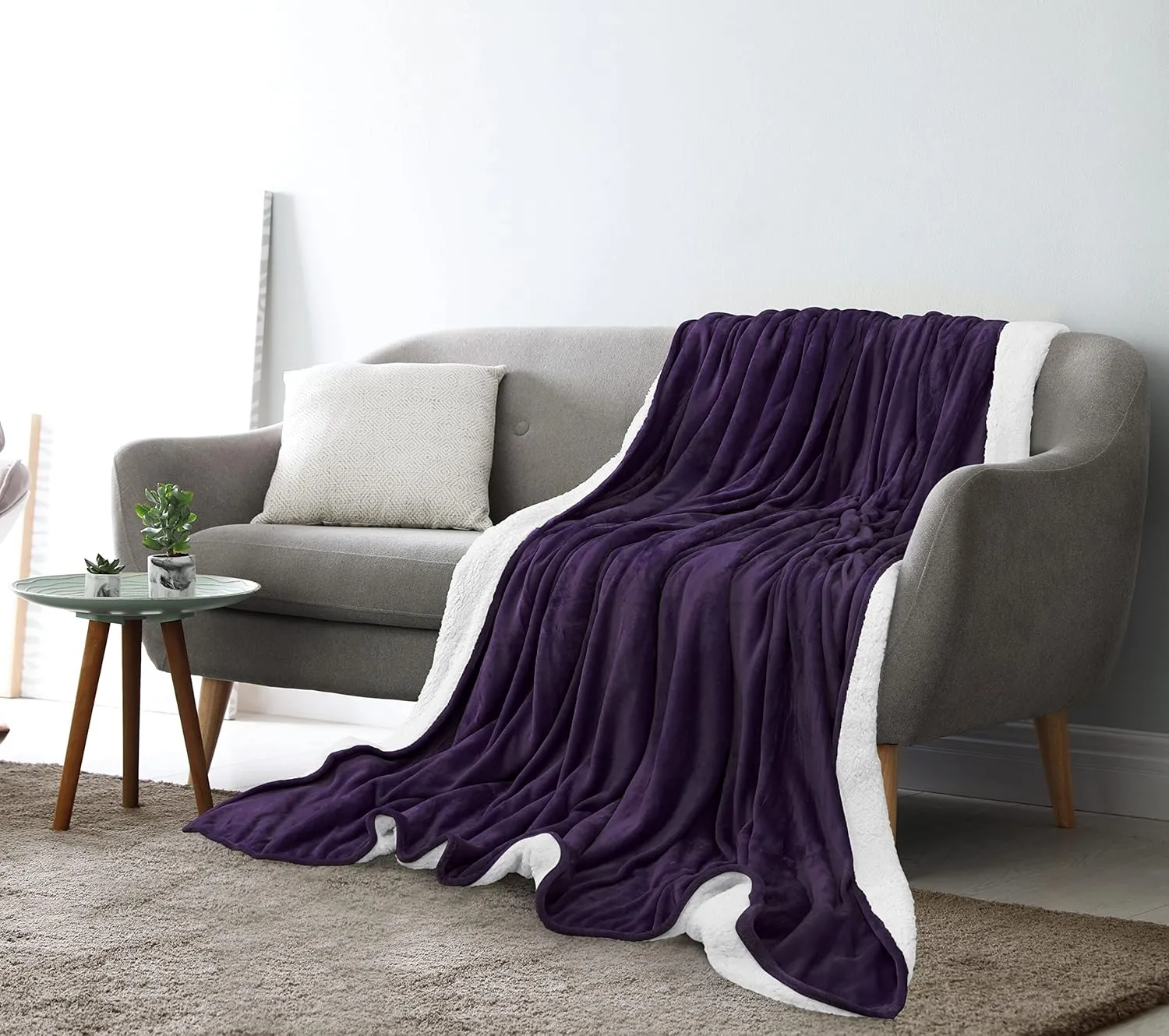 Utopia Bedding Sherpa Blanket Full Size (Plum, 90x84 Inches) - Soft Lightweight Plush Fleece Reversible Blanket for Bed, Sofa, Couch, Camping and Travel