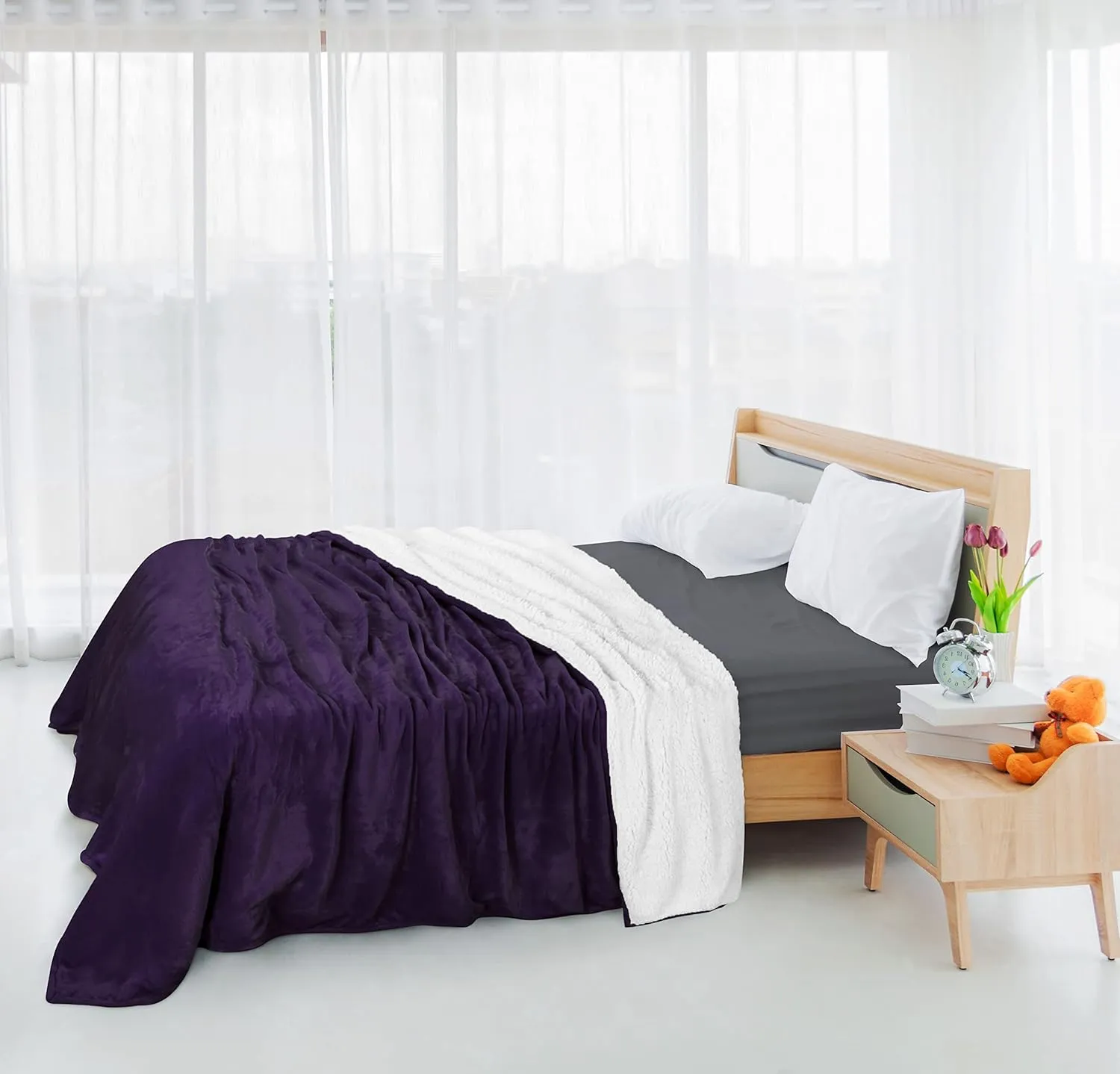 Utopia Bedding Sherpa Blanket Full Size (Plum, 90x84 Inches) - Soft Lightweight Plush Fleece Reversible Blanket for Bed, Sofa, Couch, Camping and Travel