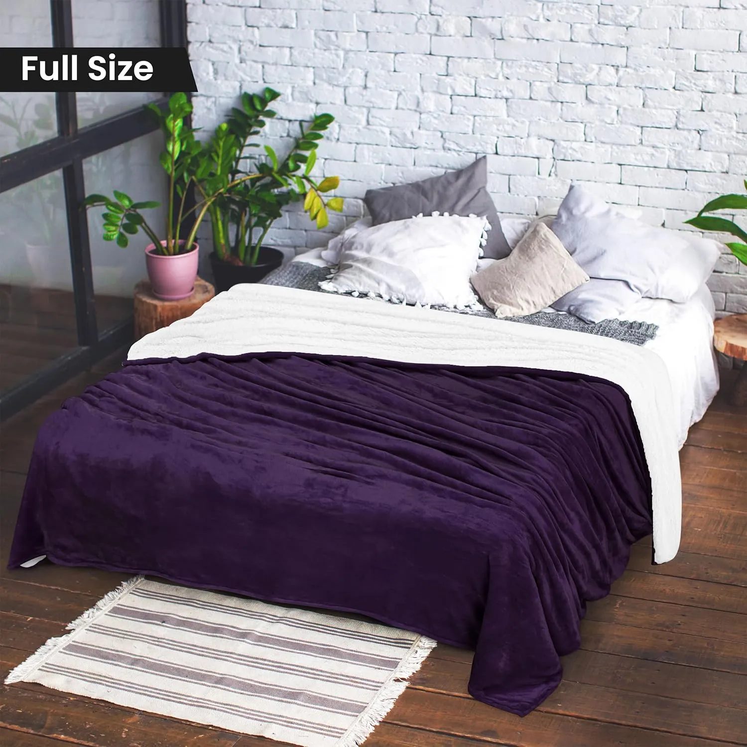 Utopia Bedding Sherpa Blanket Full Size (Plum, 90x84 Inches) - Soft Lightweight Plush Fleece Reversible Blanket for Bed, Sofa, Couch, Camping and Travel