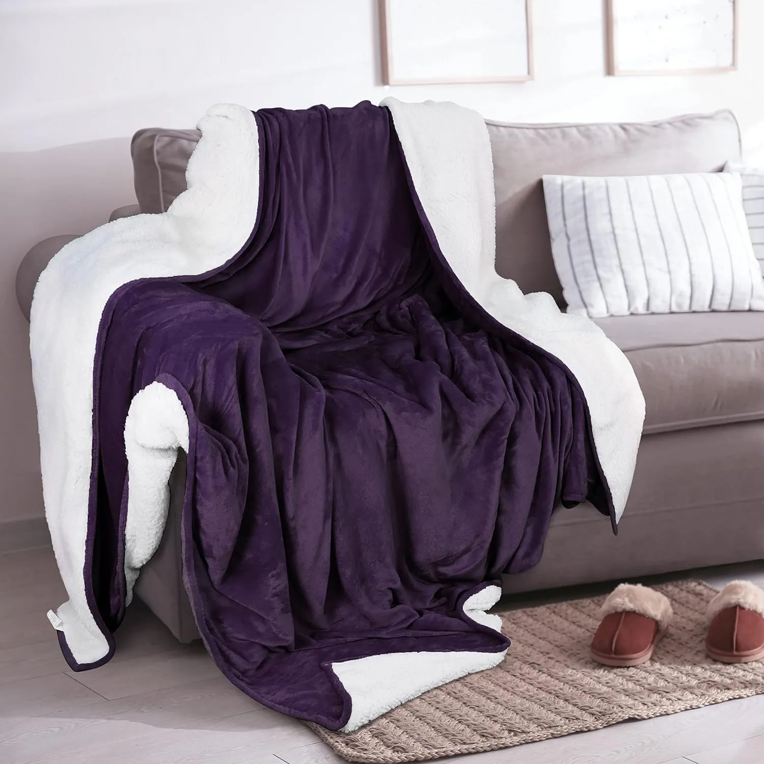 Utopia Bedding Sherpa Blanket Full Size (Plum, 90x84 Inches) - Soft Lightweight Plush Fleece Reversible Blanket for Bed, Sofa, Couch, Camping and Travel