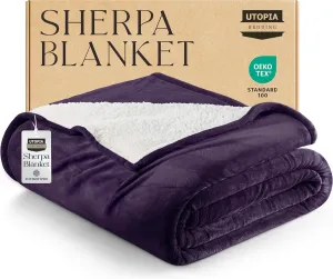 Utopia Bedding Sherpa Blanket Full Size (Plum, 90x84 Inches) - Soft Lightweight Plush Fleece Reversible Blanket for Bed, Sofa, Couch, Camping and Travel