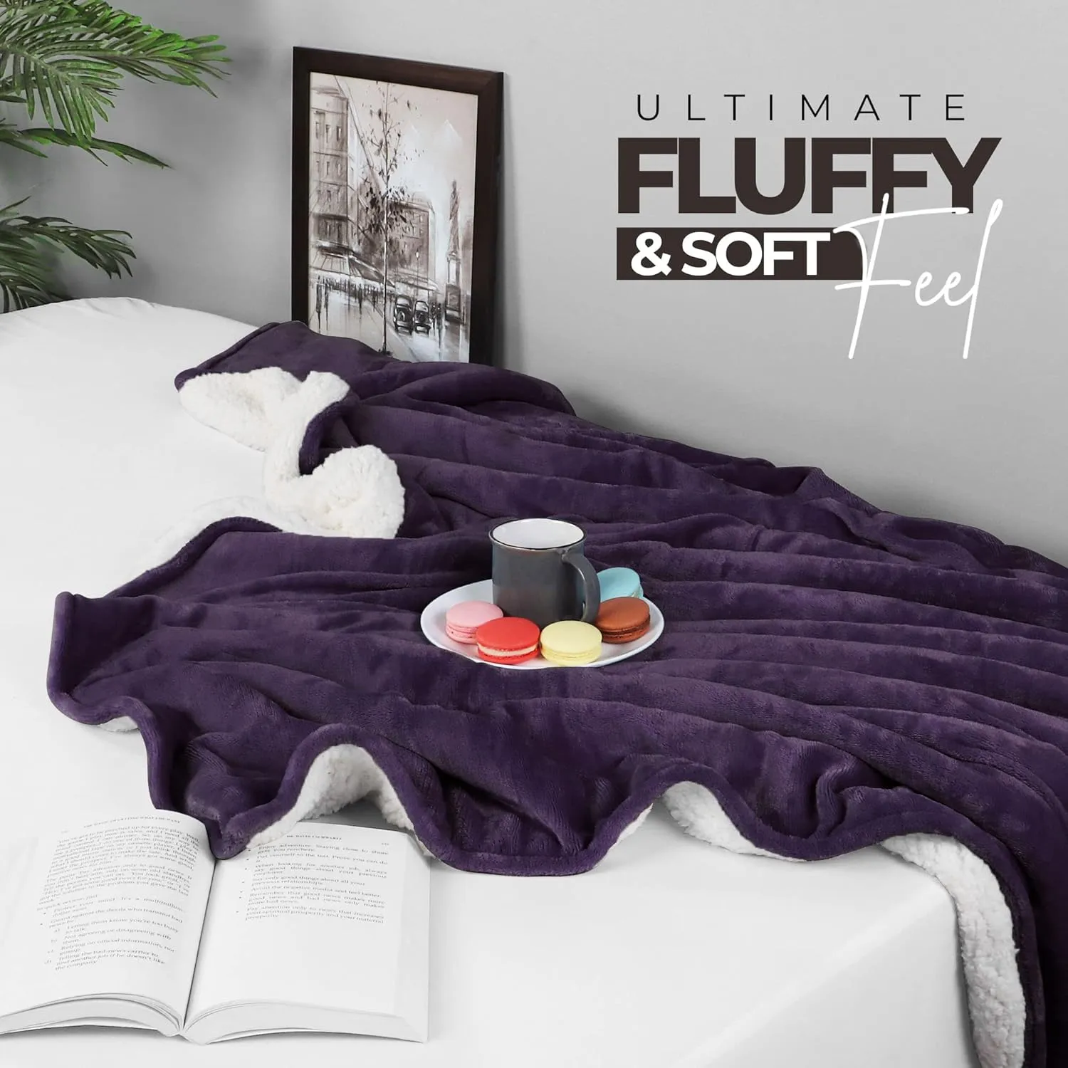 Utopia Bedding Sherpa Blanket Full Size (Plum, 90x84 Inches) - Soft Lightweight Plush Fleece Reversible Blanket for Bed, Sofa, Couch, Camping and Travel