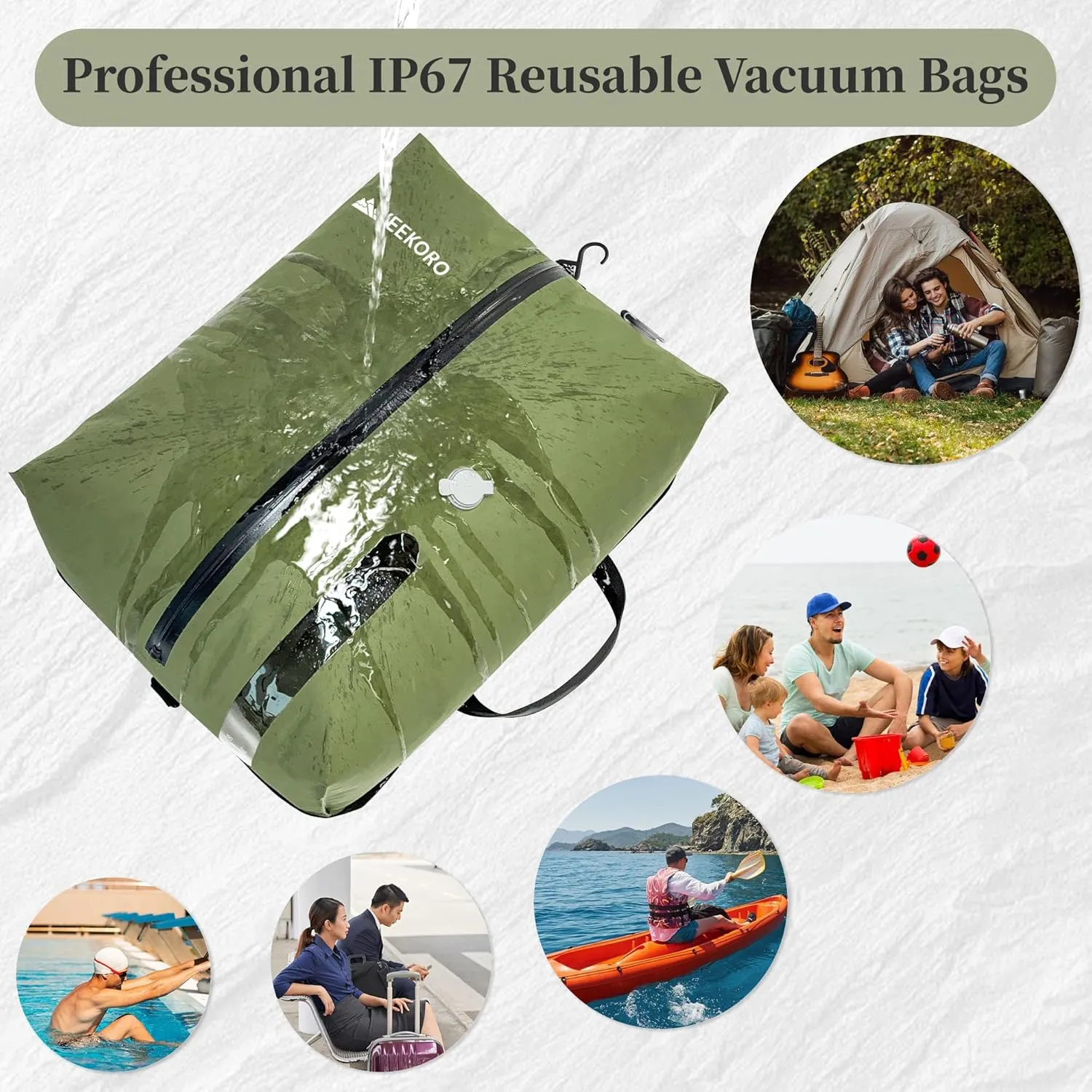 Vacuum Bags for Travel, Professional IP67 Reusable Vacuum Compression Bags for Travel Suitcases and Backpack, Durable Space Saver Bag (2 PACK, No Pump)