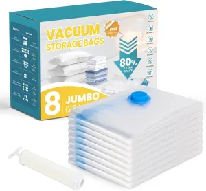 Vacuum Storage Bags, 8-Jumbo Space Saver Vacuum Storage Bags, Vacuum Seal Bags for Clothing, Clothes, Comforters and Blankets
