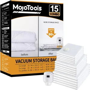 Vacuum Storage Bags with Electric Air Pump, 15 Pack (5 Jumbo, 5 Large, 5 Medium) Space Saver Bag, Space Saver Bag, Vacuum Sealer Bags for Clothes, Blanket, Duvets, Pillows, Comforters,Travel