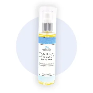 Vanilla and Avocado Body and Hair Oil with Jojoba and Olive – Vegan, Non-GMO, Food Grade, Gluten-Free, Wheat-Free – 3.5 oz Pump Bottle