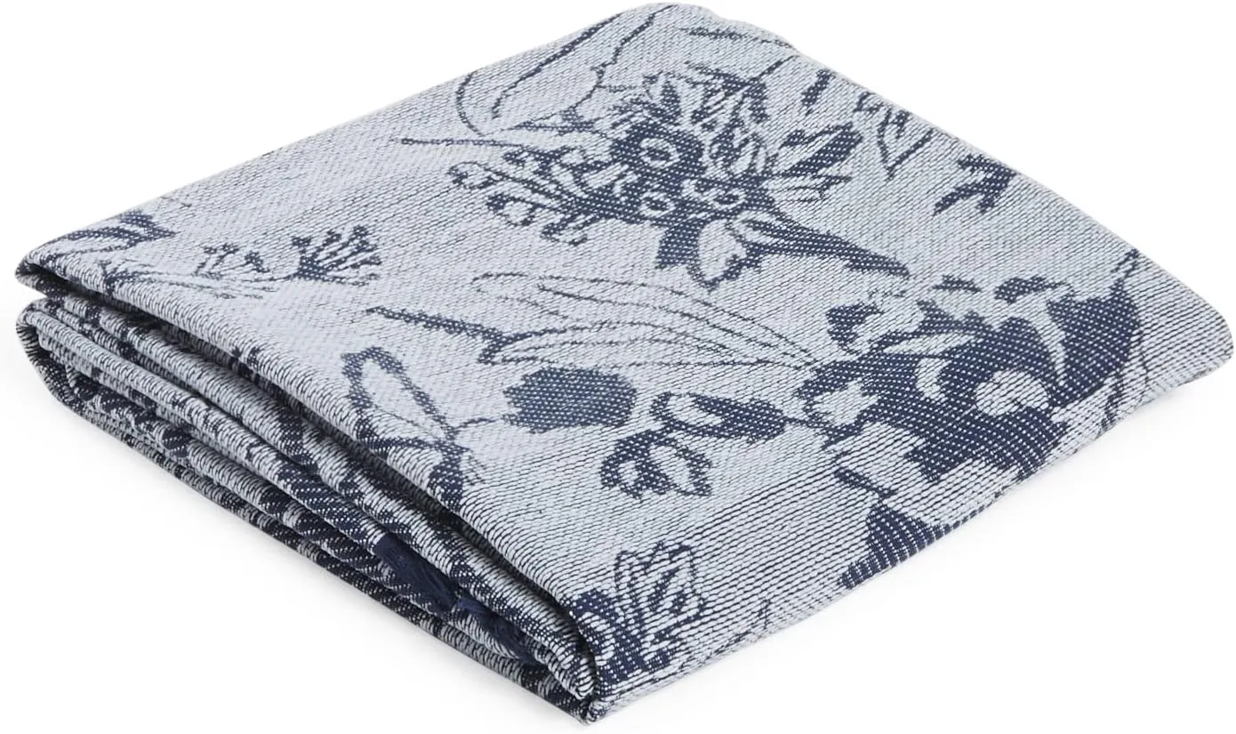 Vera Bradley Women's Recycled Cotton Indoor/Outdoor Throw Blanket, Rose Toile Blue Tonal, One Size