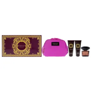 Versace Crystal Noir by Versace for Women 4 Piece Set Includes: 3.3 oz Eau de Toilette Spray   3.4 oz Body Lotion   3.4 oz Bath and Shower Gel   Travel Beauty Bag