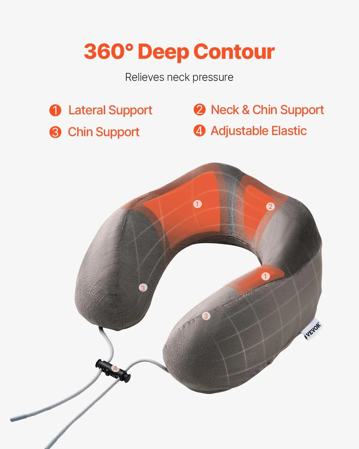 VEVOR Travel Pillow, Neck Pillow for Traveling, Upgraded Plant-Based Charcoal Memory Foam Neck Pillow with Eye Mask, Earplugs & Storage Bag, Ideal for Airplane, Car, Home Recliner Use (Dark Gray)