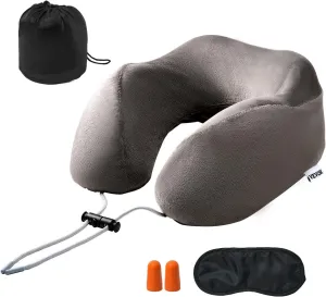 VEVOR Travel Pillow, Neck Pillow for Traveling, Upgraded Plant-Based Charcoal Memory Foam Neck Pillow with Eye Mask, Earplugs & Storage Bag, Ideal for Airplane, Car, Home Recliner Use (Dark Gray)