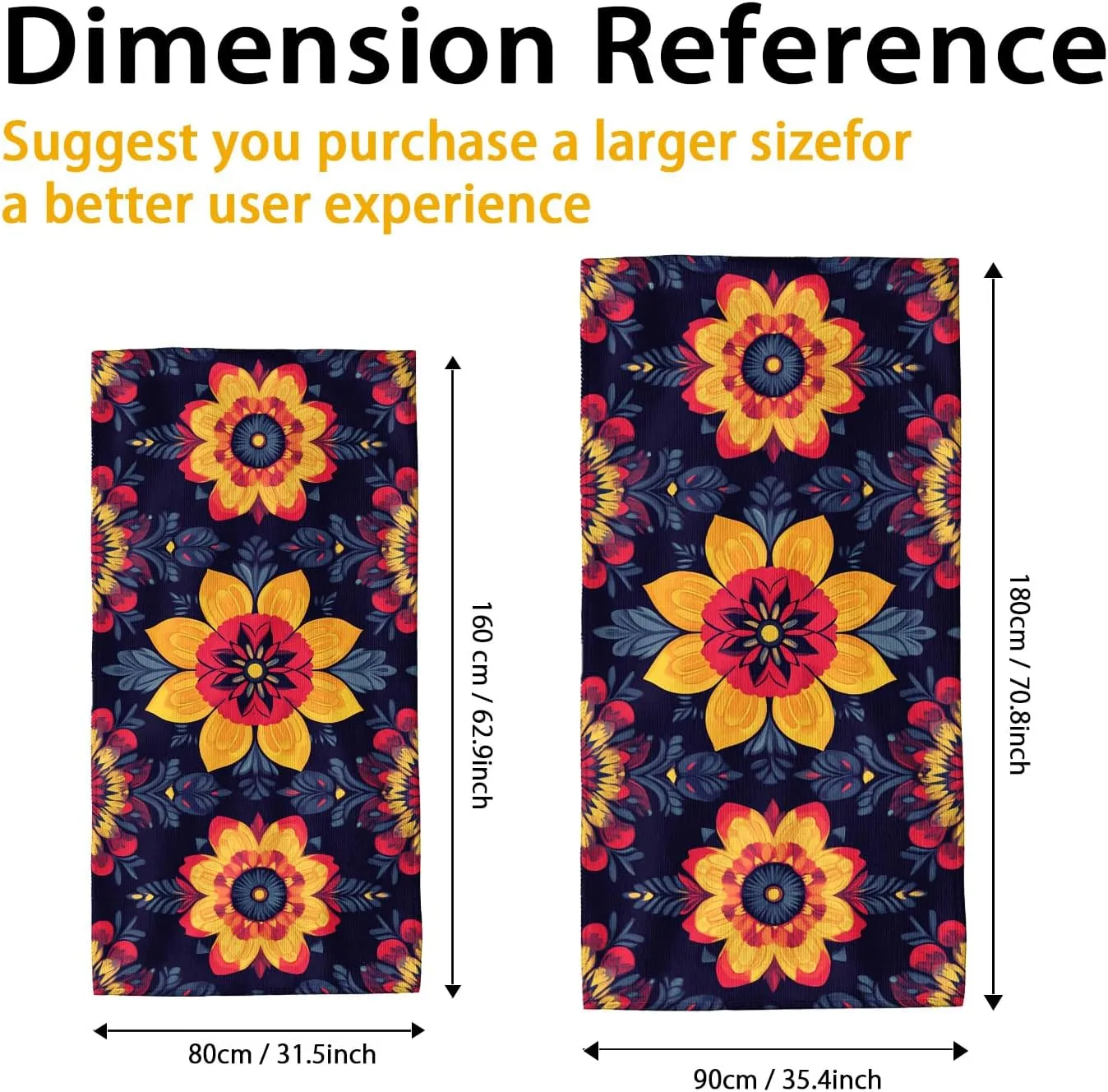 Vibrant Floral Microfiber Beach Towel Navy Blue Bohemian Flower Design Bath Towel, Quick Dry Absorbent Soft Sand Free Oversize Lightweight Beach Blanket, Outdoor Picnic Essentials 70x35 Inch